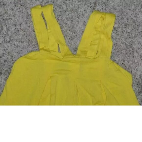 Womens Trapeze Dress Medium Elle Yellow Stretch Pleated Sleeveless Pintuck - Picture 3 of 4